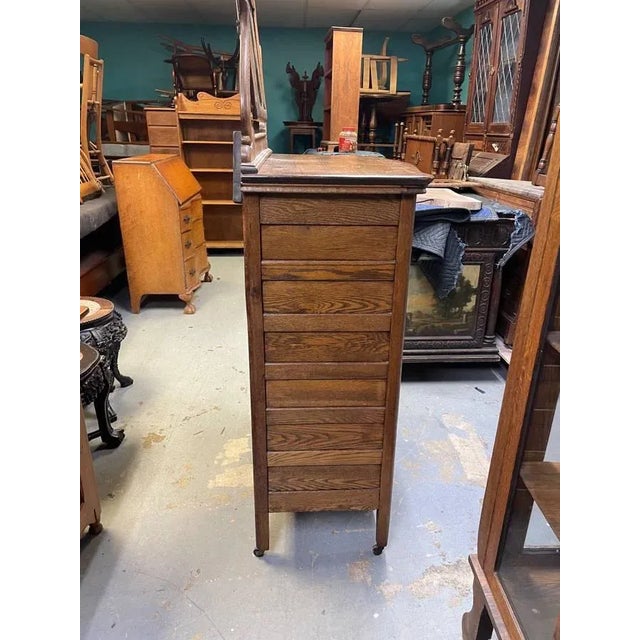 American Early 1900's Hand Carved Antique Tiger Oak Mirrored Dresser, Five Drawers, Original For Sale - Image 3 of 10