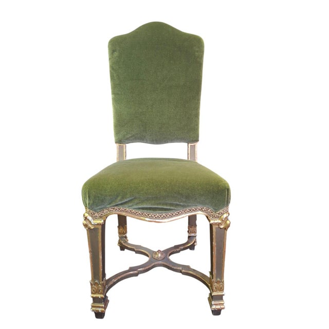 Chairs in Lacquered and Gilded Wood with Green Velvet Upholstery, 1940s, Set of 2 For Sale - Image 3 of 18
