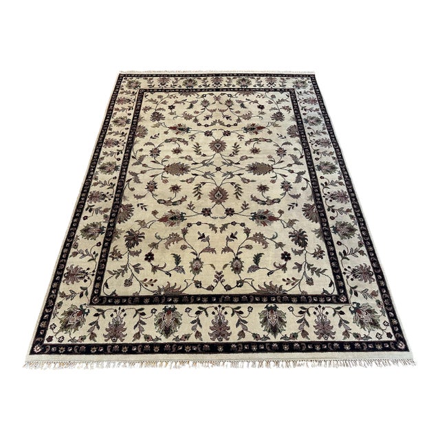 Tabriz Style Wool Rug in Ivory and Charcoal 9x12 For Sale