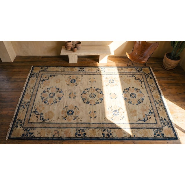 Ivory Splendid White Ivory Color With Delicate Palmettes Design Antique Chinese Ningxia Rug For Sale - Image 8 of 9