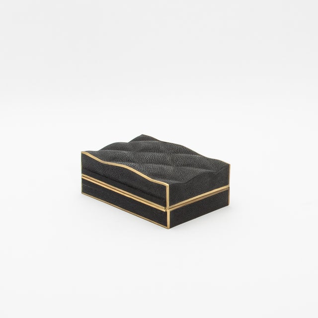 Set of 3 Quilted Boxes in Black Shagreen With Bronze Patina Brass by ...