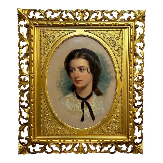 19th Century Oil Portrait Dated 1857 “Mrs George Wood” (Sarah Sophia, Née Clark) by John Wood— Oil on Canvas Gilt Framed For Sale