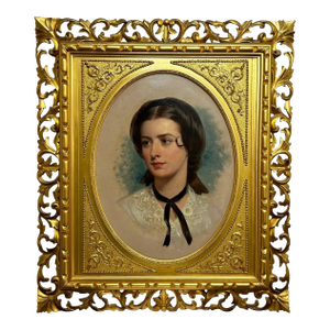 19th Century Oil Portrait Dated 1857 “Mrs George Wood” (Sarah Sophia, Née Clark) by John Wood— Oil on Canvas Gilt Framed
