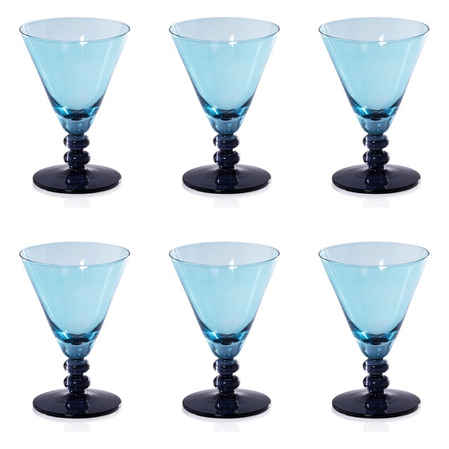 Contemporary Fusion Two-Tone 6-Piece Cocktail Glass Set, Night Blue with Aqua For Sale - Image 3 of 3