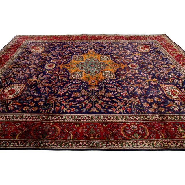 1960s 1960s Blue Persian Tabriz Vintage Wool Rug With Rossete Motif For Sale - Image 5 of 7