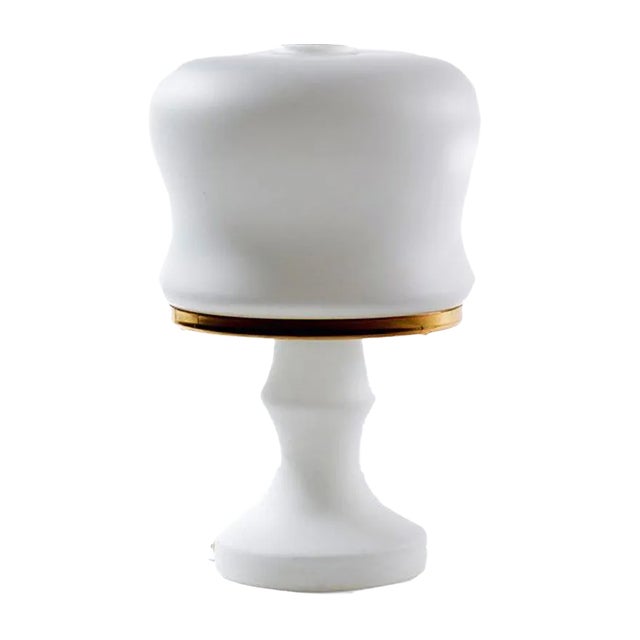 Czech White Glass And Brass Table Lamp from Osvetlovaci Sklo, 1970s For Sale