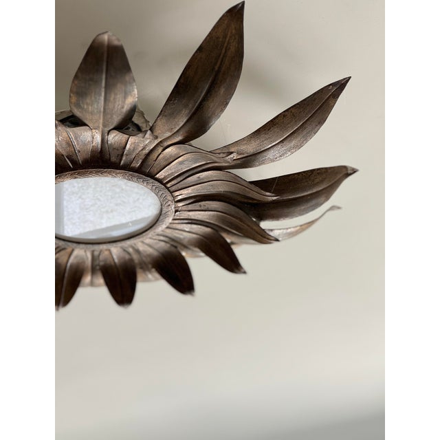 Antique Spanish Sunburst Iron & Glass Light Fixture For Sale - Image 4 of 5