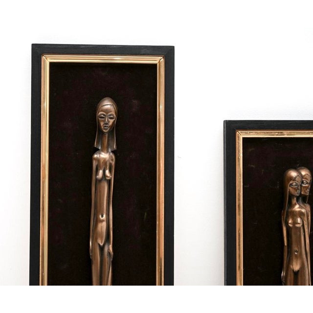 Vintage Framed Bronze Nude Wall Sculptures by Giovanni Schoeman, 1960, Set of 2 For Sale - Image 3 of 9