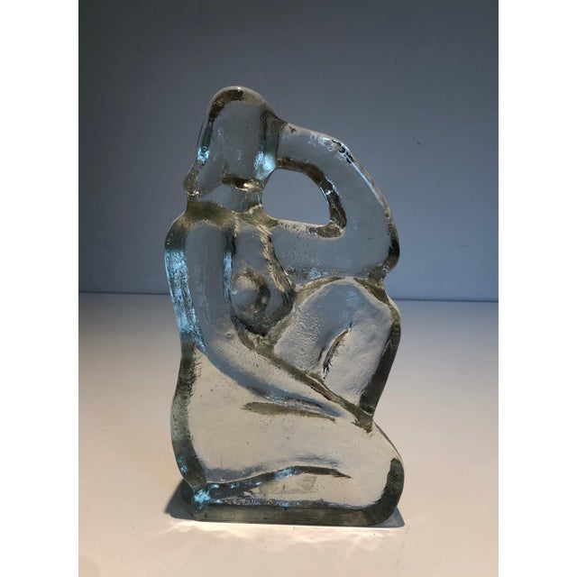 Transparent 1970s Glass Sculpture Depicting a Nude Woman Posing in the French Art Deco Style For Sale - Image 8 of 12