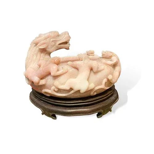 Asian antique 5 Dragons Basin is made out of Rose Quartz. It is all hand carving. There are minor scratch at the inside...