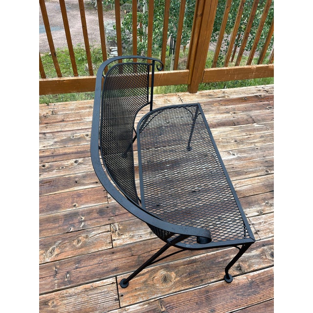 Metal Mid-Century Woodard Wrought Iron Mesh Patio Loveseat Settee For Sale - Image 7 of 7