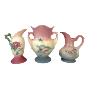 1940s Set of 3 Hull Pottery Floral Pitchers Vases