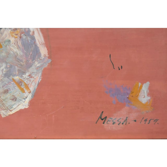A stylish and striking surrealist oil painting on board, having beautiful colors and presence. Signed: 'Messa 1959'....