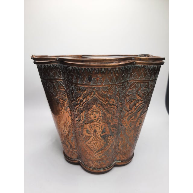 Late 19th Century 19th C Repousse Copper Nepal Scallop Bucket For Sale - Image 5 of 15