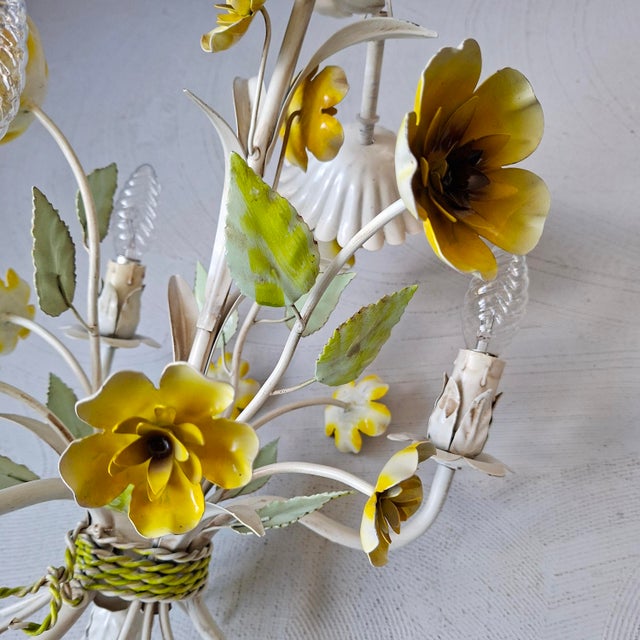 French Toleware Floral Chandelier, 1970s For Sale - Image 3 of 7