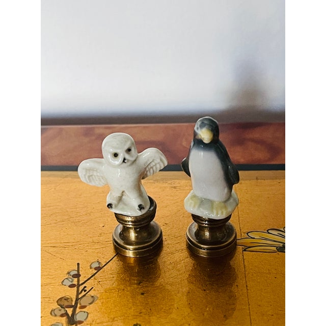 Contemporary 1960s Cute Little Critters Owl Penguin Figurines Lamp Finials For Sale - Image 3 of 3