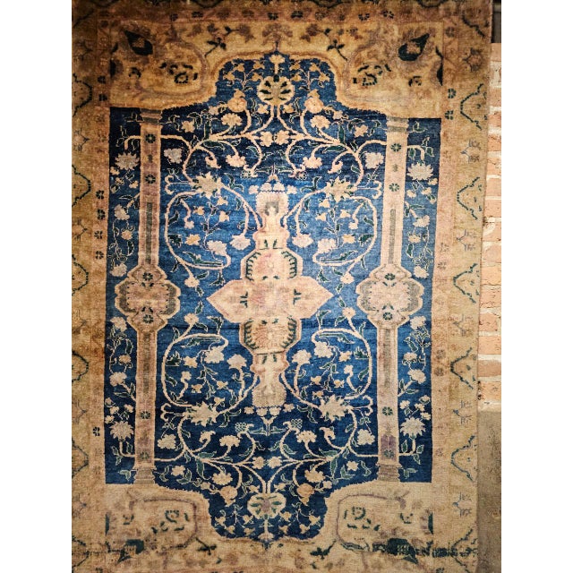 Vintage Turkish Oushak Area Rug, Wool Pile, Royal Blue & Tan, 1900s, 5' x 7' For Sale - Image 9 of 15