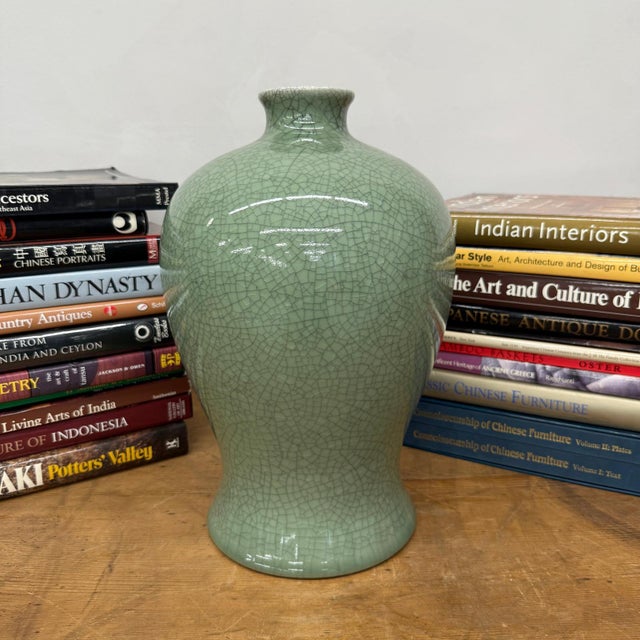 Early 20th Century Dark Green Crackle Ceramic Vase with Round Body For Sale - Image 5 of 8
