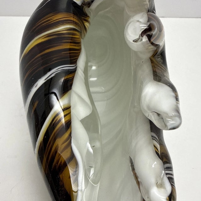 Glass Vintage MCM Murano Style Art Glass Conch Shell Brown Swirl Paperweight For Sale - Image 7 of 8