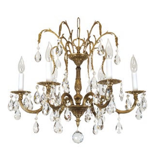 Antique 6 Arm Absolutely Fabulous Brass Cut Lead Glass Crystal Chandelier For Sale