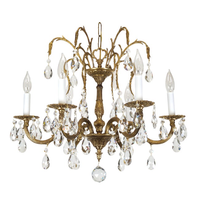 Antique 6 Arm Absolutely Fabulous Brass Cut Lead Glass Crystal Chandelier For Sale
