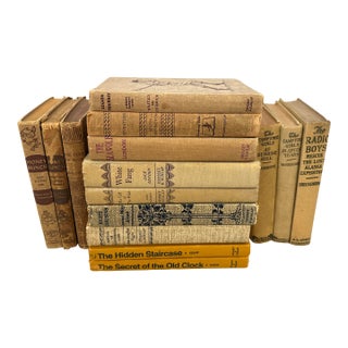 Group of 15 Assorted Tan Antique Books For Sale