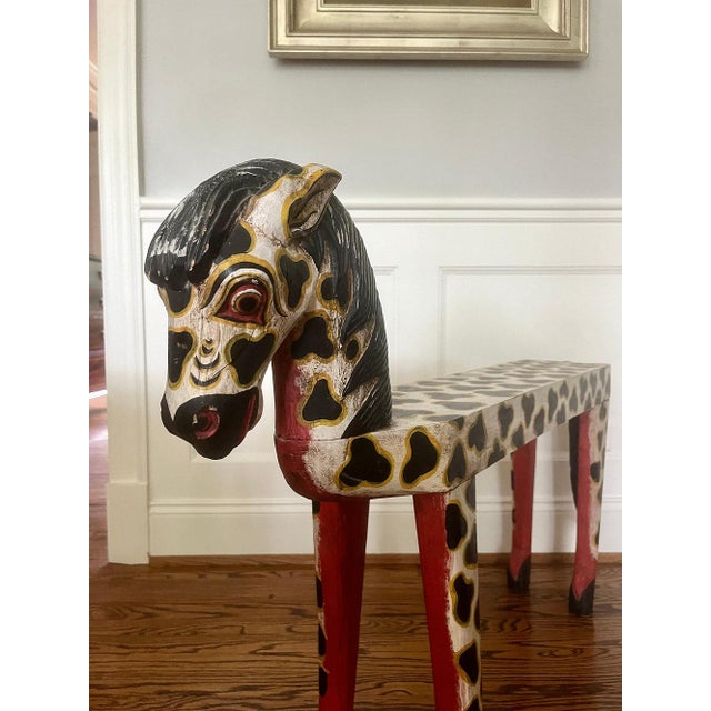 White Late 20th Century Primitive Painted Horse Bench For Sale - Image 8 of 8