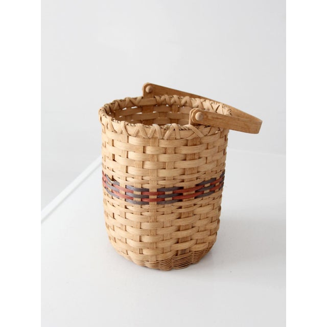 Vintage Woven Splint Basket With Swing Handle For Sale - Image 10 of 13