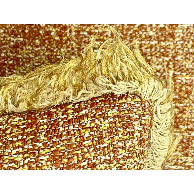 Wood Rolled Arm Chair in Glowing-Ember Fabric, With French Antique Nail Heads and a Long Skirt For Sale - Image 7 of 7