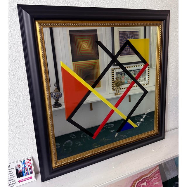 Agam Yaacov Yaacov Agam, Homage to Mondrian, Signed Serigraph on Mirrored Glass, Edition 64/90, Framed For Sale - Image 4 of 4