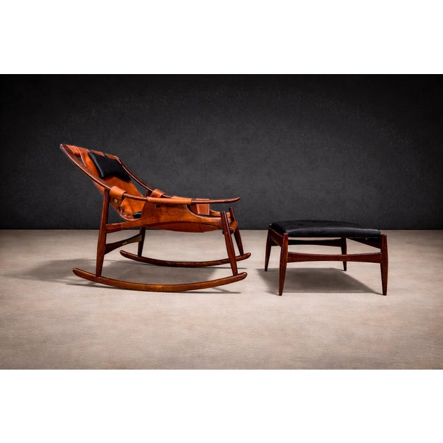 1960s Rocking Chair with Ottoman in Rosewood & Leather, Liceu de Artes, 1960s - Lot 600 For Sale - Image 5 of 12