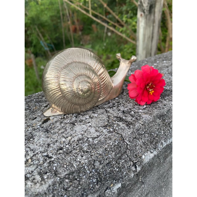 Mid 20th Century Vintage Mid-Century Modern Silver Brass Snail Figurine – Large Heavy Metal Snail Paperweight Sculpture, Hollywood Regency Table Decor For Sale - Image 5 of 12