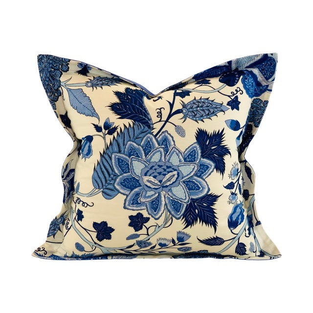 2020s Designer Thibaut Blue & Cream "Dorchester" Botanical Floral Jacobean Leaf Pillow Covers- 21" Pair For Sale - Image 5 of 6