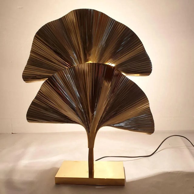 Pair of Ginkgo Brass Table Lamps, Mid Century Modern Italy For Sale - Image 4 of 12