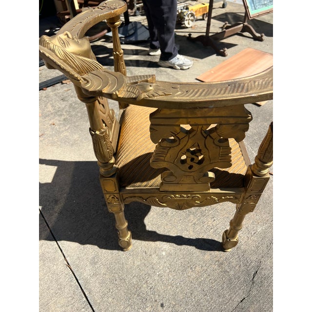 Mid-Century Modern Vintage Gold Wooden Corner Chair With Cushion For Sale - Image 3 of 12