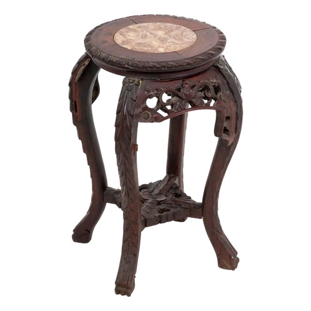 Chinese Marble Inset Rosewood Pedestal Table For Sale