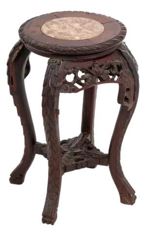 Chinese Marble Inset Rosewood Pedestal Table
