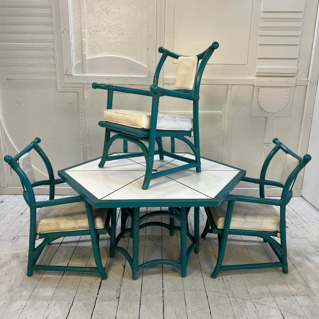 Tommi Parzinger for Willow and Reed Dining Game Set Brass Inlay For Sale - Image 13 of 13