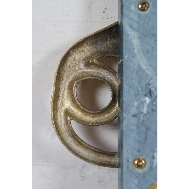 Metal Vintage Green Marble Brass French Horn Handle Cheese Serving Board Tray For Sale - Image 7 of 12