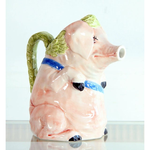 Peach Vintage Italian Ceramic Figural Pig Water Pitcher For Sale - Image 8 of 8