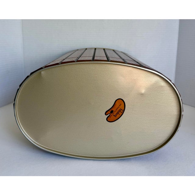 1960s Ransburg Wood Slat & Gold Metal Oval Wastebasket For Sale - Image 10 of 11