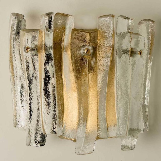 Textured Ice Glass and Brass Wall Light attributed to J. T. Kalmar for Kalmar, 1970s For Sale - Image 13 of 13
