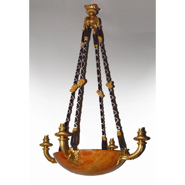 Antique Gilt Bronze and Alabaster Chandelier For Sale - Image 11 of 11