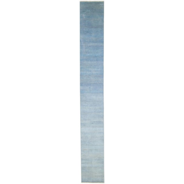 Textile 2020s Handmade Modern Savannah Light Blue Wool Runner With Subtle Geometric Pattern For Sale - Image 7 of 7