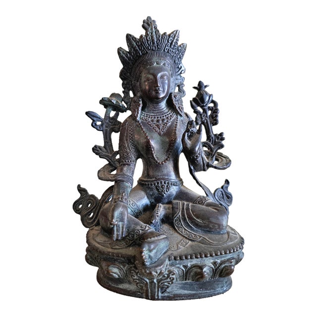 19th Century Tibetan Green Tara Bronze – Shyama Tara “Swift Liberator” – Himalayan Altar Sculpture For Sale