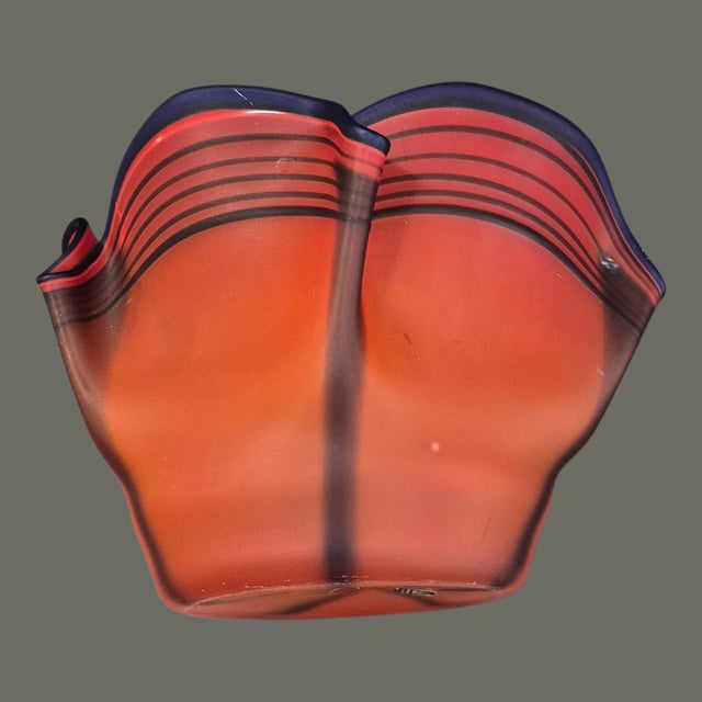 Late 20th Century Vintage Mid-Century Modern Rosenthal Studio Art Glass Germany Coral Red & Black Vase For Sale - Image 5 of 10