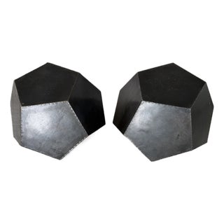 Pair of Restoration Hardware Geometric Polyhedron Zinc Side Tables For Sale