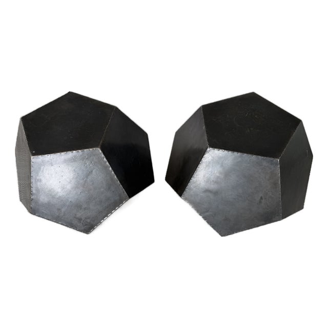Pair of Restoration Hardware Geometric Polyhedron Zinc Side Tables For Sale