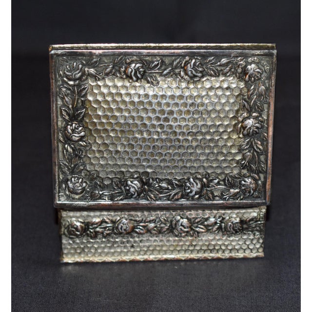Vintage Silver Plate Trinket Jewelry Box Ornate Rose Floral Honeycomb Casket For Sale - Image 10 of 14