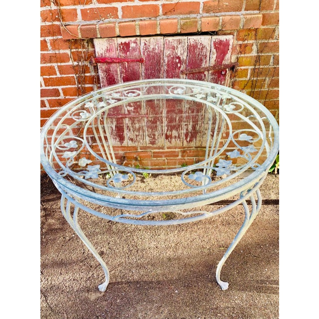 Vintage Wrought Iron Salterini Table Clawfoot Beautiful grey/blue patina with floral motif Perfect for you deck, garden,...